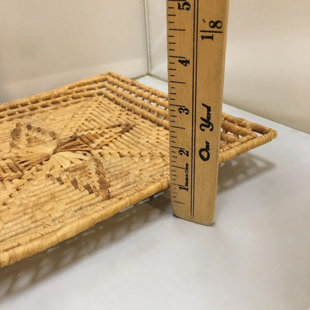 Wicker Tray Home Decor OS Tan Woven Star Pattern Square Basket Cottagecore